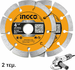 Ingco DMD0111523 Δίσκος Κοπής Δομικών Υλικών 115mm με 9 Δόντια 2τμχ