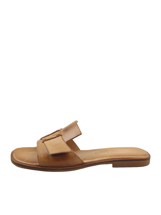 Verraros Leather Women's Flat Sandals In Beige Colour