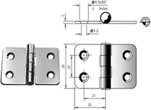 Eval Hinge Boat Deck Inox 60x39x1.75mm60mm