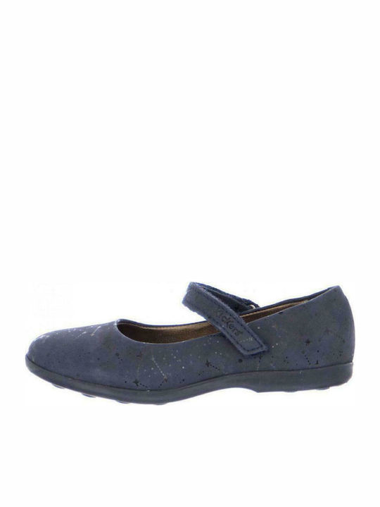 Kids Leather Ballerinas Ambellie with Hoop & Loop Closure Blue