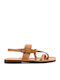 55 Leather Women's Flat Sandals in Beige Color