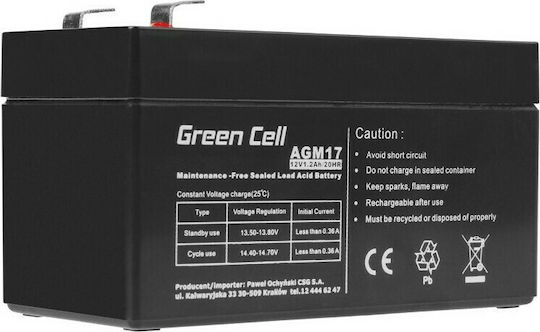 Green Cell Μπαταρία UPS με Χωρητικότητα 1.2Ah και Τάση 12V AGM17 1τμχ