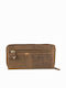 HU Large Leather Women's Wallet Classic Brown