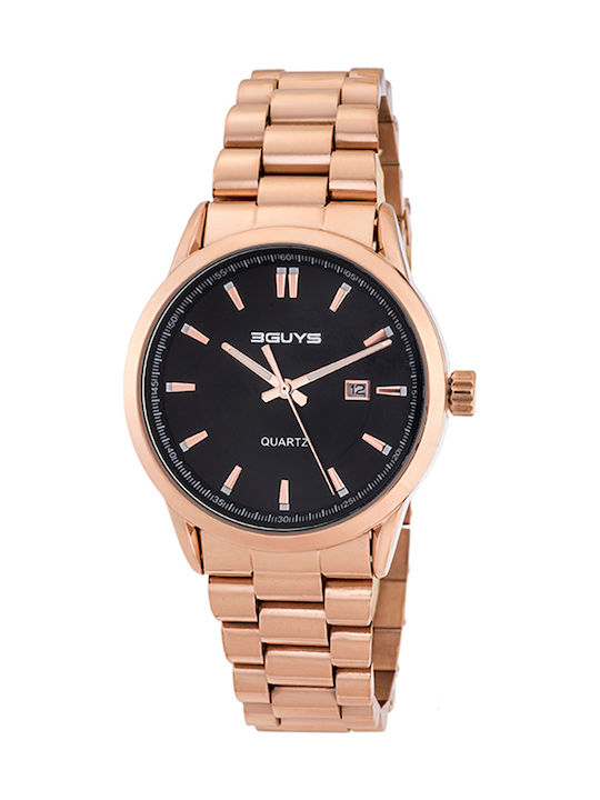 3Guys Men's Watch 41mm Battery with Pink Gold Metal Bracelet