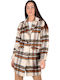 Tom Tailor Women's Checked Short Coat with Buttons Ecru/Camel