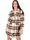 Women's Checked Ecru/Camel Coat with Buttons