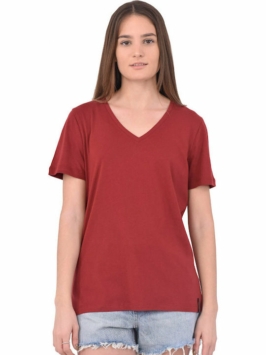 Superdry Lightweight Essential Damen T-shirt mit V-Ausschnitt Rot