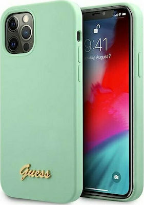 Guess Metal Logo Script Plastic Back Cover Green (iPhone 12 Pro Max)