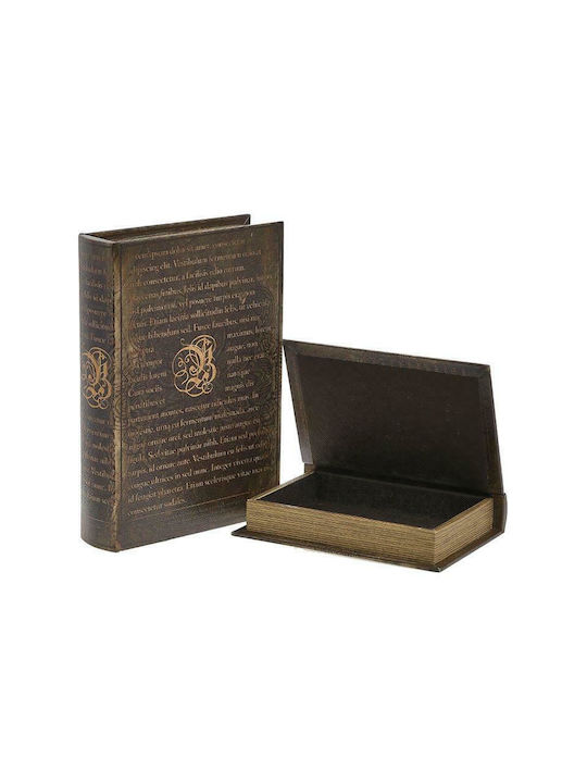 Inart Σετ Διακοσμητικά Κουτιά από Δερματίνη Καφέ σε Σχήμα Βιβλίου 2τμχ