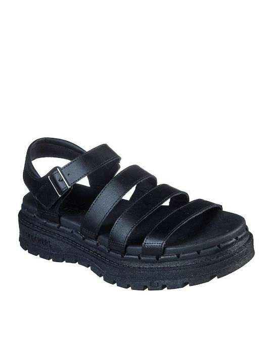 Jammers Leder Flache Damen Sandalen Flatforms Schwarz