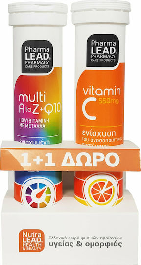 Pharmalead Multi+ A-Z & Q10 & Vitamin C 550mg Πολυβιταμίνη για Ενέργεια Multiflavoured 40 αναβράζοντα δισκία