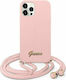 Guess Metal Logo Cord Umschlag Rückseite Silikon Rosa (iPhone 12 / 12 Pro) GUHCP12MLSCLMGLP