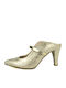 Leder Pantoletten mit Chunky Hoch Absatz in Gold Farbe