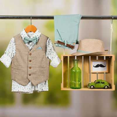 Bambolino Boys Linen Baptism Suit with Vest Avgoustis 6pcs Green