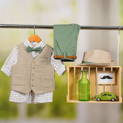 Bambolino Boys Baptism Suit with Vest Apostolis 6pcs Green