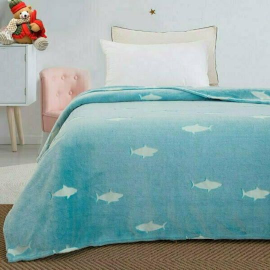 Palamaiki Fleece Fin Fluorescent Light Blue Blanket 160x220cm