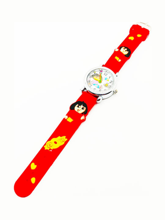 PS Silver Детски Аналогов Часовник Dora The Explorer с Каучукова/Пластмасова Каишка Червен