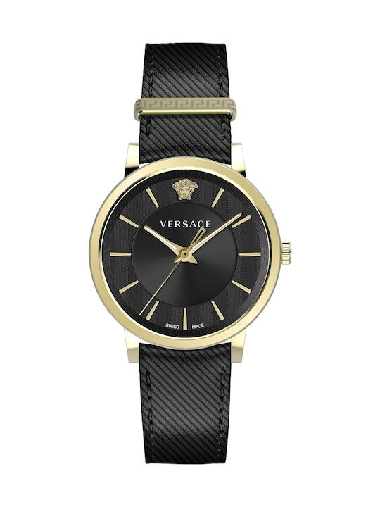 Versace Watch Battery with Black Leather Strap