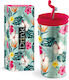 iDrink Tropical Glass Thermos Stainless Steel BPA Free Multicolour 350ml with Mouthpiece