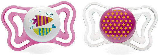 Chicco Physio Forma Light Πιπίλες Σιλικόνης με Θήκη Ψαράκια/Πουά - Ροζ - Λευκό για 16-36 μηνών 2τμχ