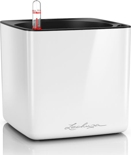 Lechuza Cube Glossy Αυτοποτιζόμενη Γλάστρα Πλαστική Λευκή 17x17x16εκ.