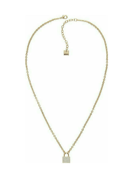 DKNY Small Crystal Padlock Necklace Gold Plated