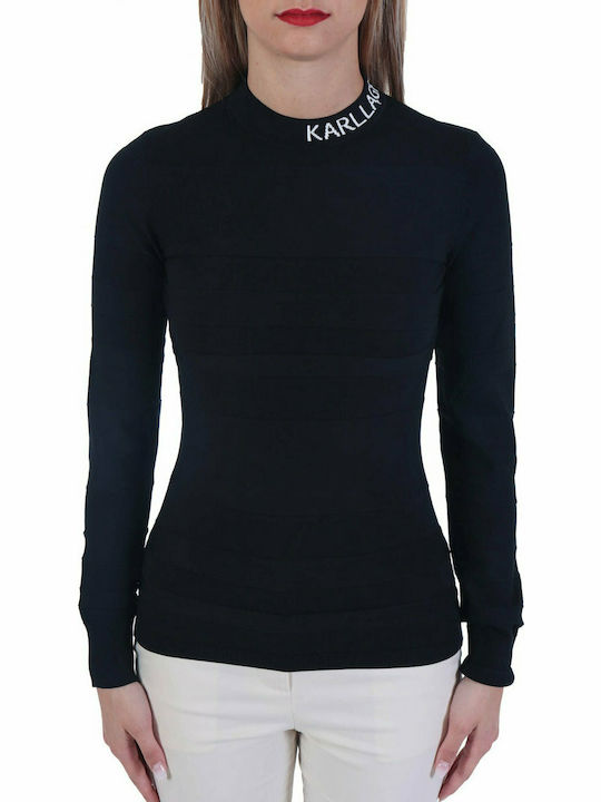 Karl Lagerfeld Damen Langarm Pullover Gestreift Schwarz