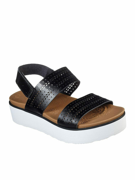Summer Rose Leather Women's Flat Sandals with Strap in Black Color