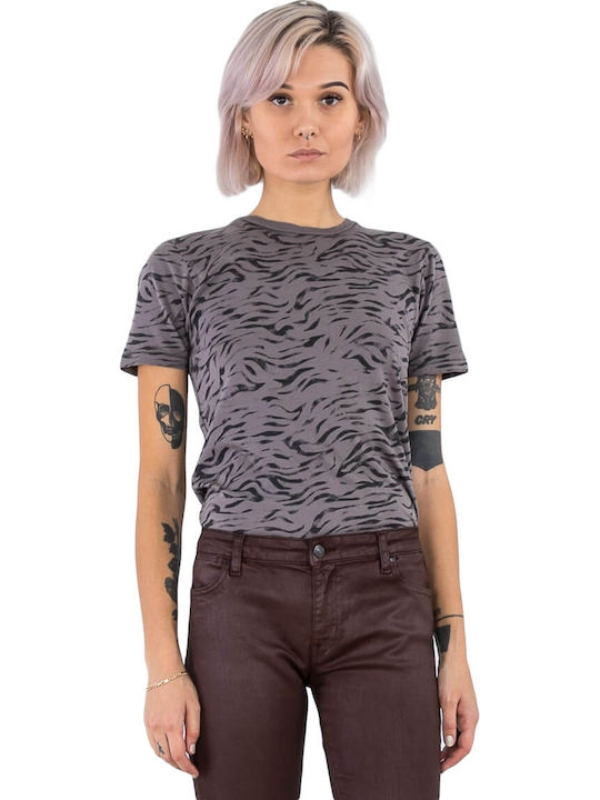 Replay Femeie Tricou Animal Print Gri