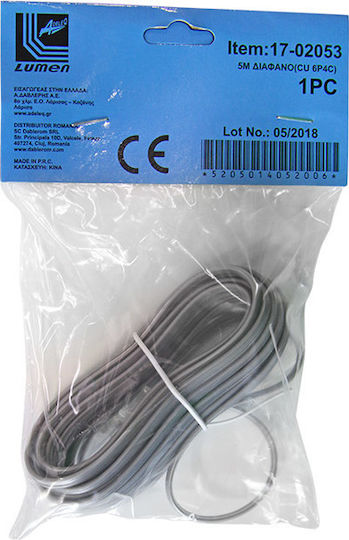 Adeleq Flat Τηλεφωνικό Καλώδιο RJ11 6P4C 5m Διάφανο (17-02053)