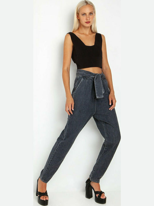 High Waist Women's Jean Trousers in Baggy Line Gray