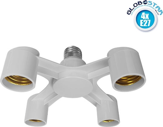 GloboStar Socket Adapter from GU10 to E27 in White color Set 1pcs from 1xE27 Socket to 4xE27 White 78977