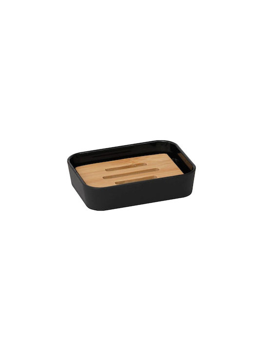 Aria Trade 64110103 Bamboo Soap Dish Countertop Black Μαύρο με Βάση Bamboo