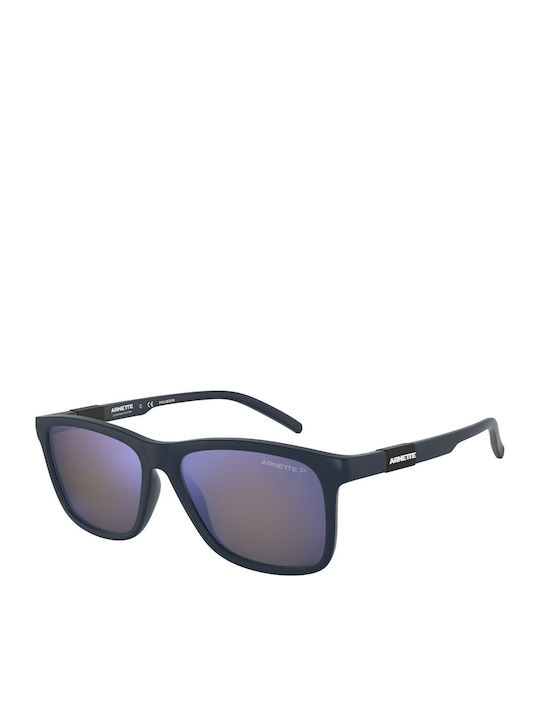Dude Male Sunglasses with Blue Horn-Rimmed Frame and Grey Polarized Mirror Lens