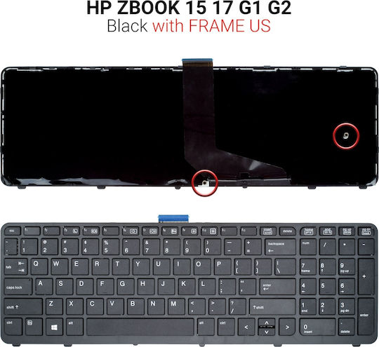 HP Πληκτρολόγιο Laptop για Zbook 15/17-G1/G2 με Πλαίσιο και Διάταξη Αγγλικά (US) σε Μαύρο χρώμα