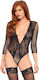 Leg Avenue High Cut Deep V Lace Thong Teddy Black