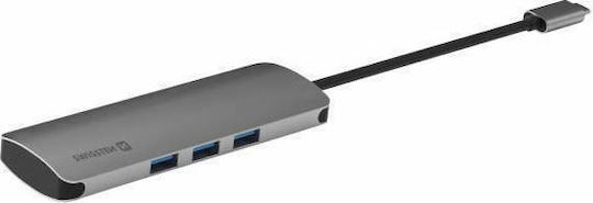 Swissten USB-Hub 6 Anschlüsse USB 3.0 mit USB-C Anschluss Silbern