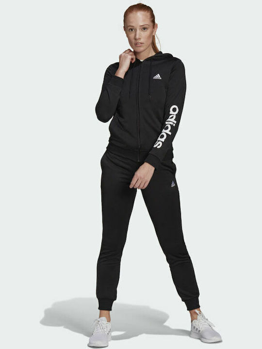 Adidas Essentials Logo French Terry Γυναικείο Σετ Φόρμας Μαύρο