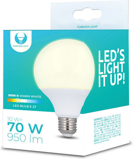 Forever Light Λάμπα LED 10W 138mm για Ντουί E27 και Σχήμα G95 Θερμό Λευκό 950lm