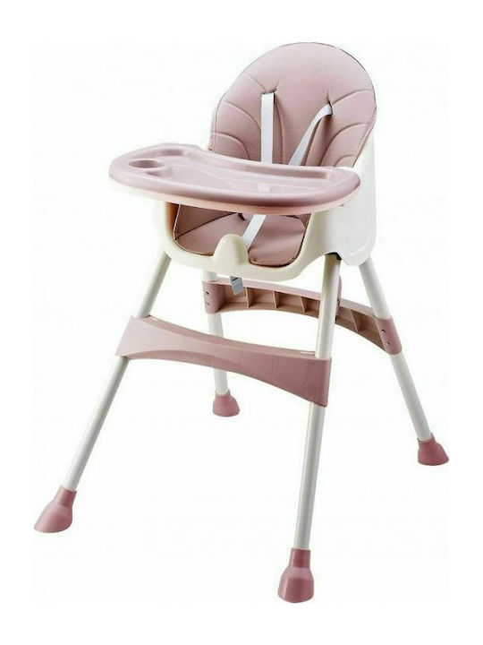 Ecotoys Baby Highchair 2 in 1 with Metal Frame & Fabric Seat Pink