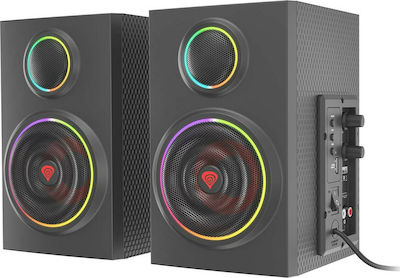 Natec Helium 300 BT Kabellose Computerlautsprecher 2.0 mit RGB-Beleuchtung und Bluetooth Leistung 24W in Schwarz Farbe