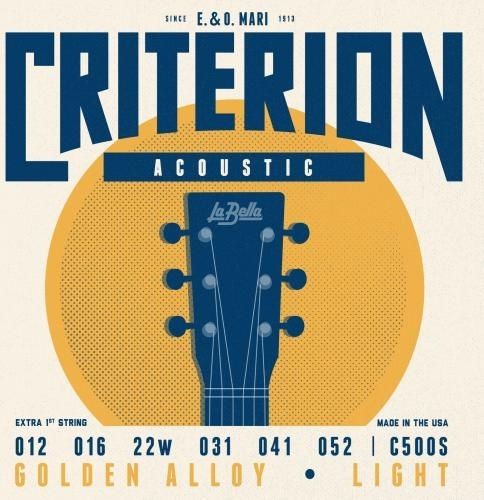 La Bella Criterion Golden Alloy Set of Steel Acoustic Guitar Strings 12 - 52 Light