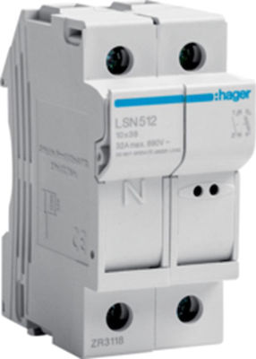 Hager Disconnect Switch Fuse Box 1P+N για Φυσίγγια 10.3x38mm LSN512