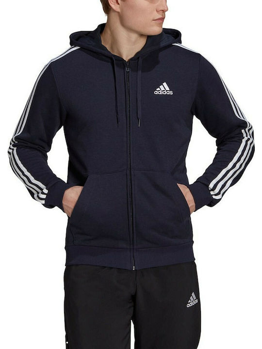 Essentials French Terry 3-Stripes Cardigan with Hood Navy