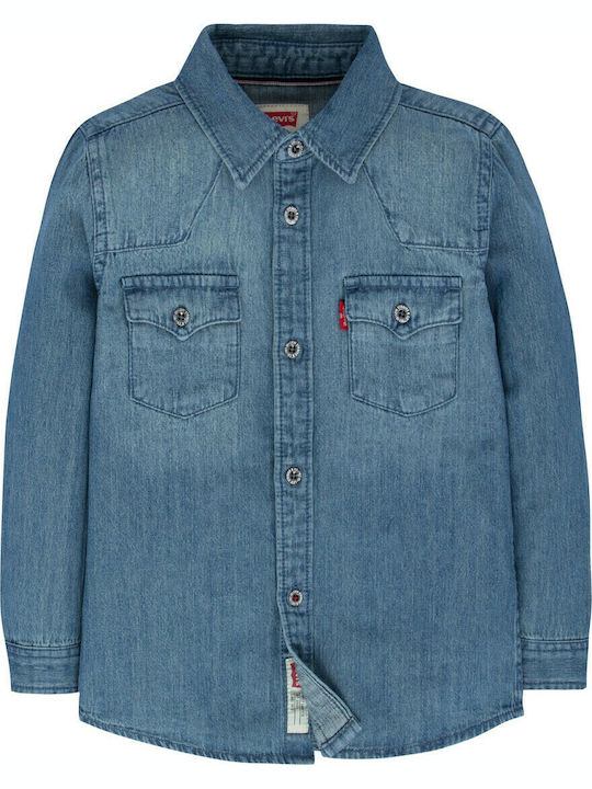 Kids One Color Shirt Long Sleeve Denim Blue Barstow Western