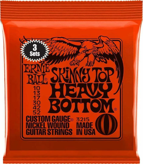 Ernie Ball Slinky Nickel Wound Set of Electric Guitar Strings Nickel Wound 10 - 52 Skinny Top Heavy Bottom (3 Pieces)