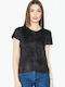 Figl M458 Winter Women's Leather Blouse Short Sleeve Black 52565