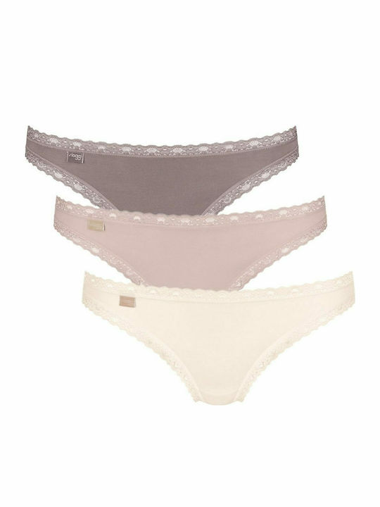 24/7 Weekend Βαμβακερά Femei Brazilia 3Pack cu Dantelă Bej/Puro