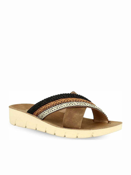 Parex Leather Women's Flat Sandals Anatomic In Tabac Brown Colour