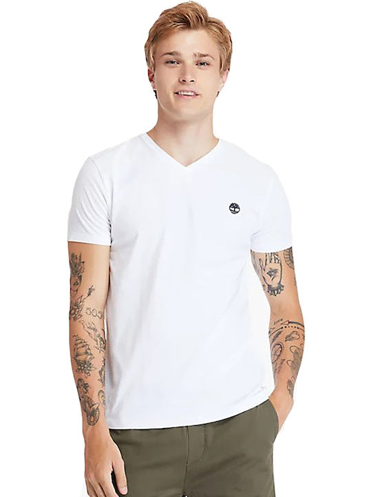 Timberland Men's Short Sleeve T-shirt with V-Neck White